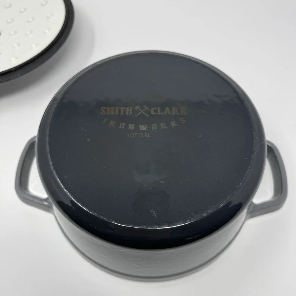 Smith Clark Ironworks 3 Quart/2.8 L Cast Iron Dutch Oven‎ Gray Enameled Pot